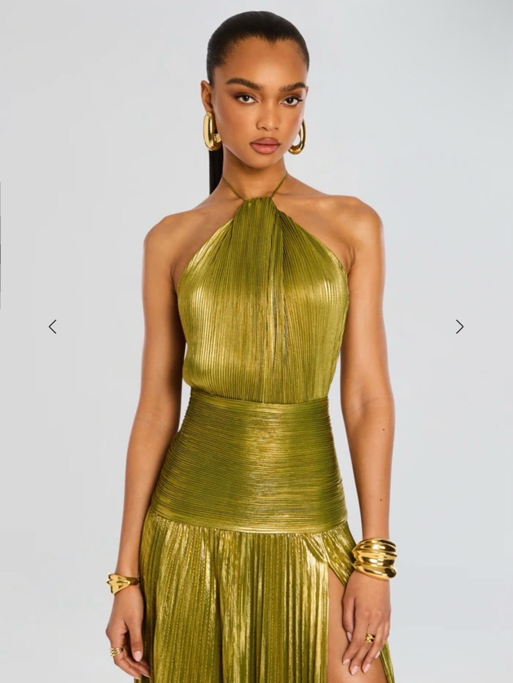 Retrofete Metallic Gold Halter Maxi Gown with High Slit - Picture 5 of 5